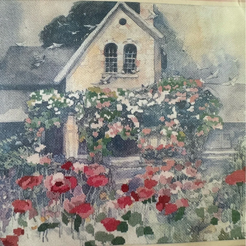 Vintage Dimensions Pink Rose Floral Cottage No Count Cross Stitch Kit - Picture 4 of 9